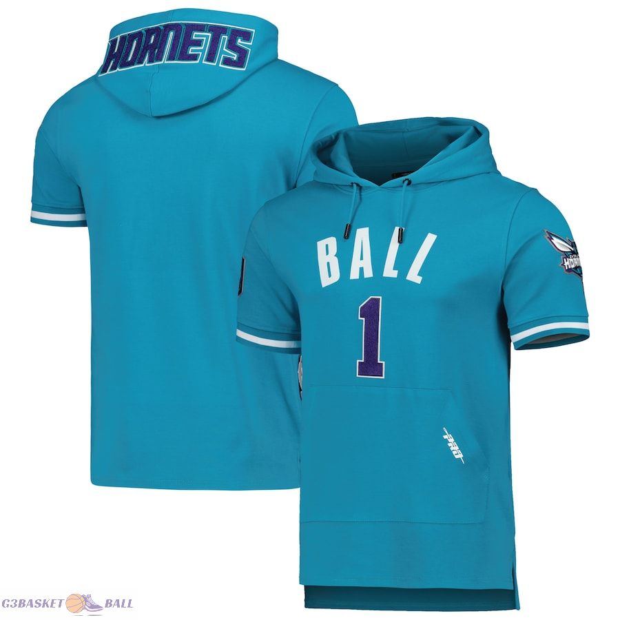 Men's Charlotte Hornets LaMelo Ball Pro Standard Teal Name & Number Short Sleeve Pullover Hoodie