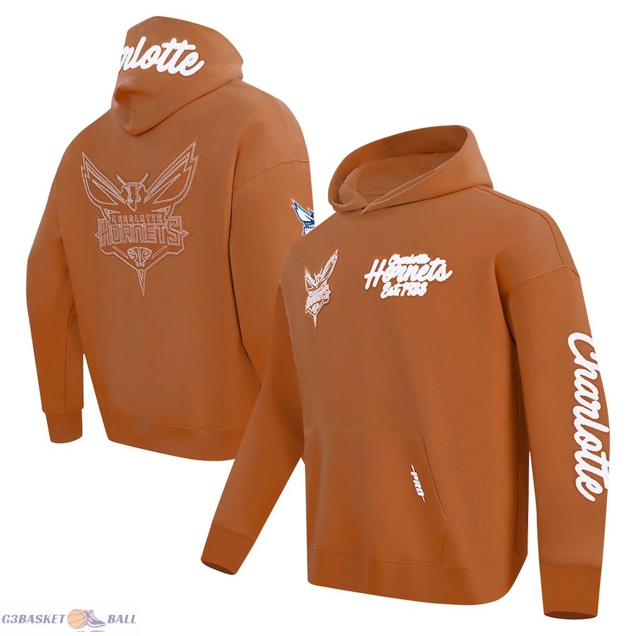 Men's Charlotte Hornets Pro Standard Brown Paint the City Drop Shoulder Pullover Hoodie