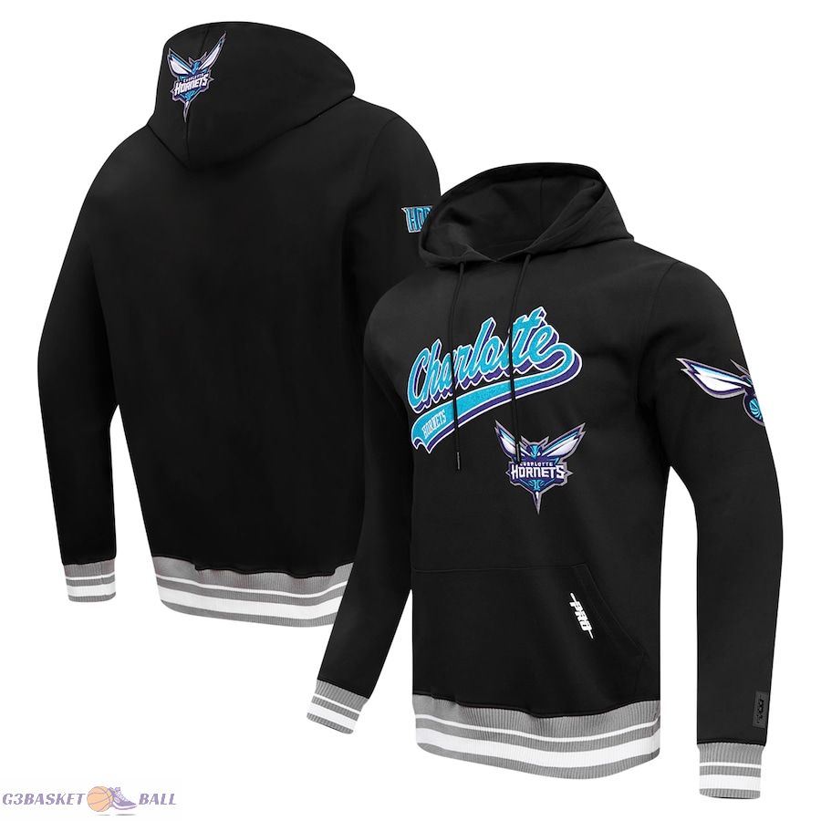 Men's Charlotte Hornets Pro Standard Black Script Tail Pullover Hoodie