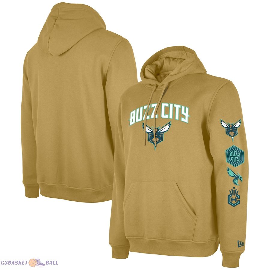 Men's Charlotte Hornets New Era Tan 2023/24 City Edition Pullover Hoodie