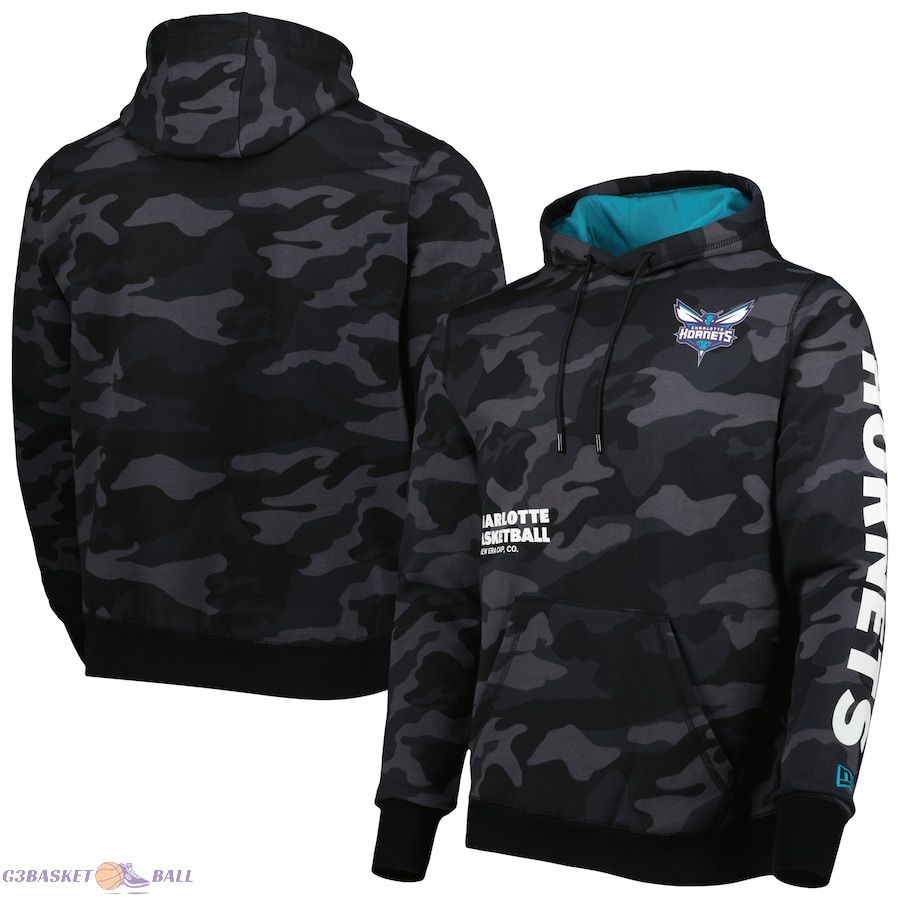 Men's Charlotte Hornets New Era Black/Camo Tonal Pullover Hoodie