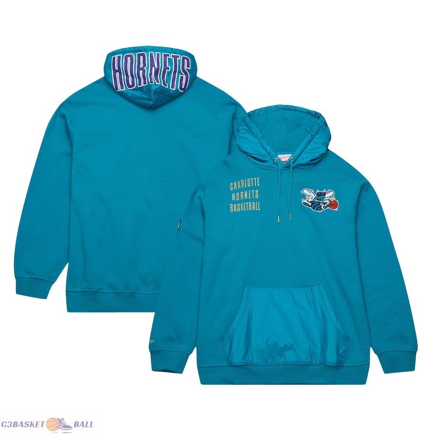 Men's Charlotte Hornets Mitchell & Ness Teal Team OG 2.0 Vintage Logo Fleece Pullover Hoodie