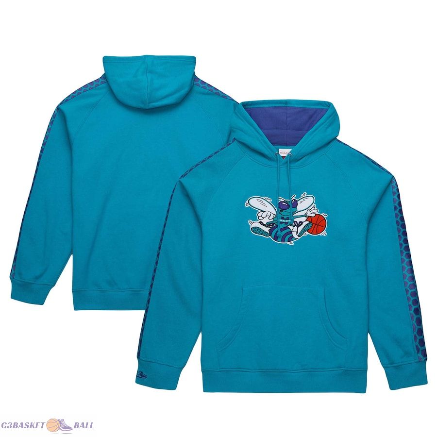 Men's Charlotte Hornets Mitchell & Ness Teal Hardwood Classics Nights Raglan Pullover Hoodie