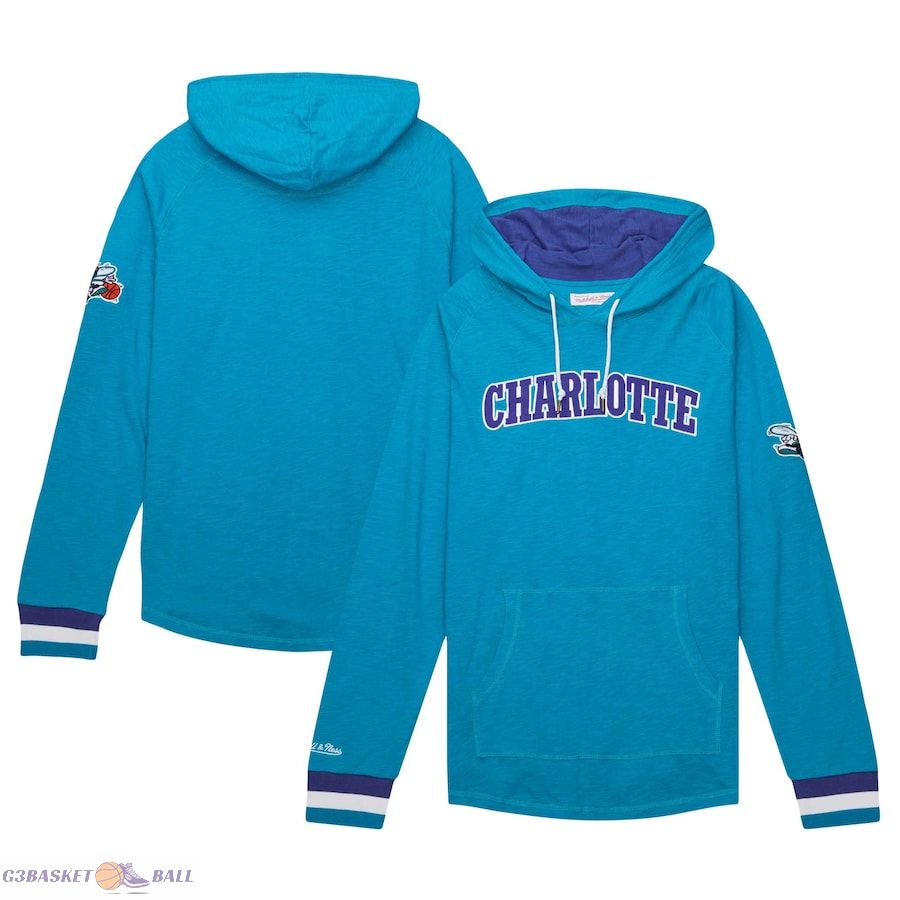 Men's Charlotte Hornets Mitchell & Ness Teal Hardwood Classics Legendary Slub Pullover Hoodie