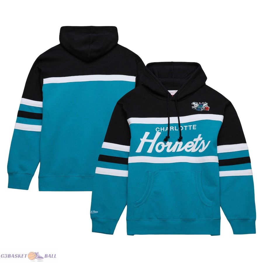 Men's Charlotte Hornets Mitchell & Ness Teal/Black Head Coach Pullover Hoodie