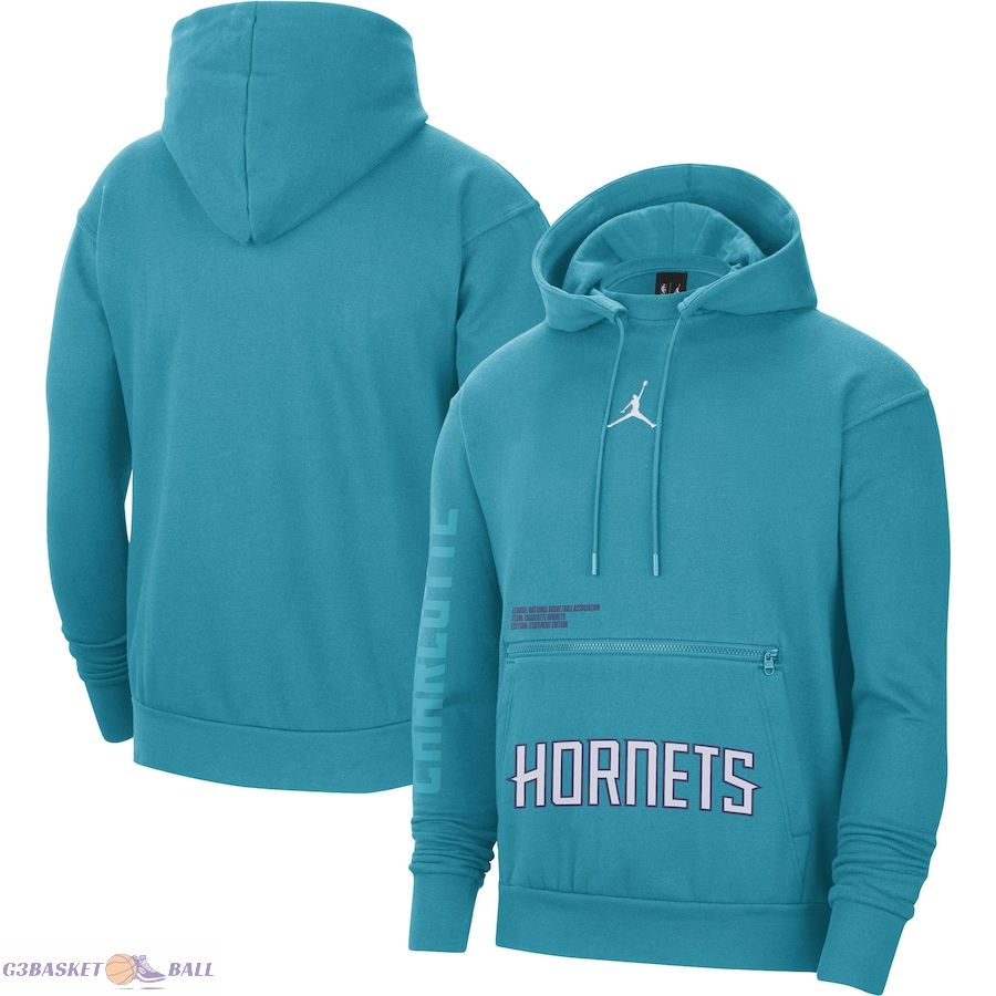 Men's Charlotte Hornets Jordan Brand Teal Courtside Statement Edition Pullover Hoodie