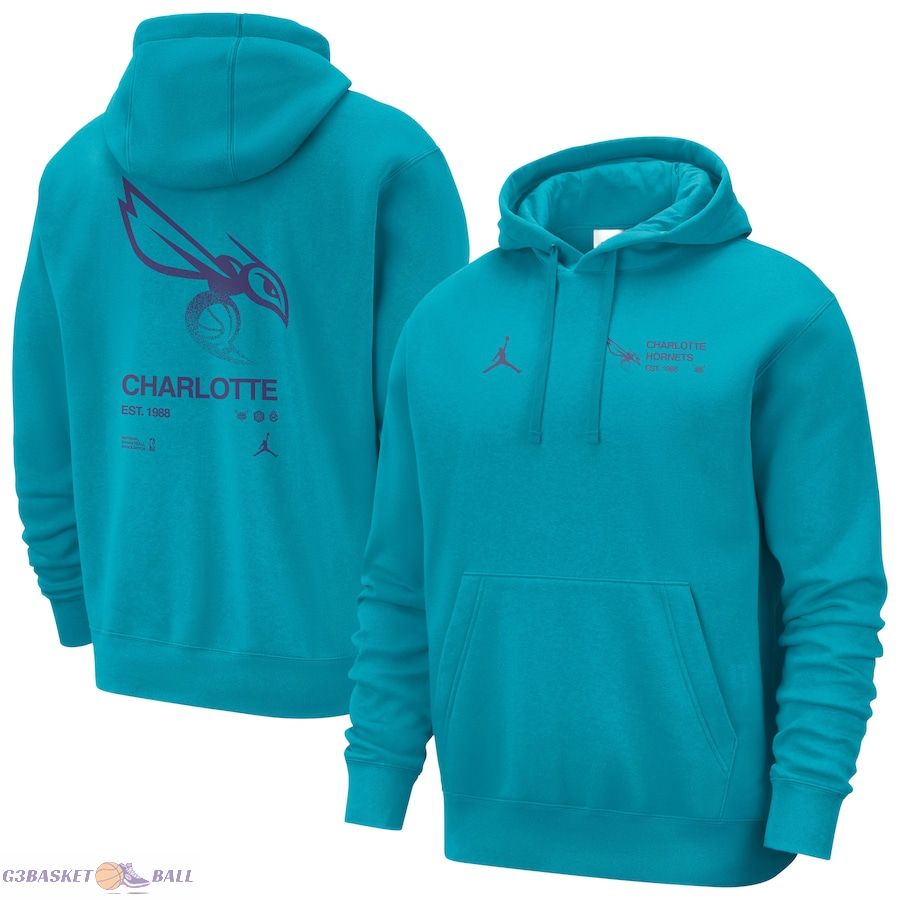 Men's Charlotte Hornets Jordan Brand Teal Courtside Club Pullover Hoodie