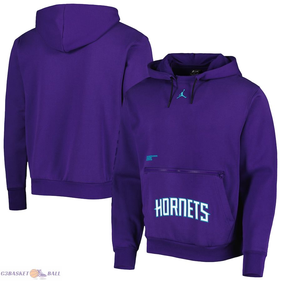 Men's Charlotte Hornets Jordan Brand Purple Courtside Statement Edition Pullover Hoodie