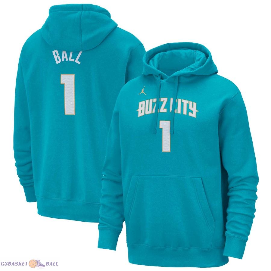 Men's Charlotte Hornets LaMelo Ball Jordan Brand Teal 2023/24 City Edition Name & Number Pullover Hoodie