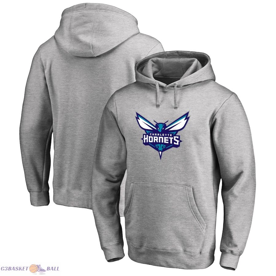 Men's Charlotte Hornets Heather Gray Primary Logo Pullover Hoodie