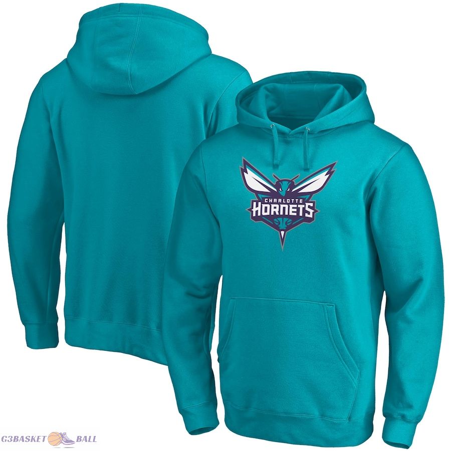 Men's Charlotte Hornets Fanatics Teal Icon Primary Logo Fitted Pullover Hoodie