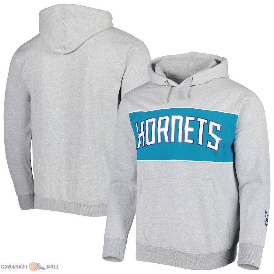 Men's Charlotte Hornets Fanatics Heather Gray Wordmark French Terry Pullover Hoodie