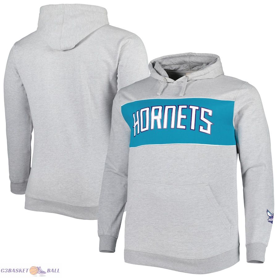 Men's Charlotte Hornets Fanatics Heather Gray Big & Tall Wordmark Pullover Hoodie