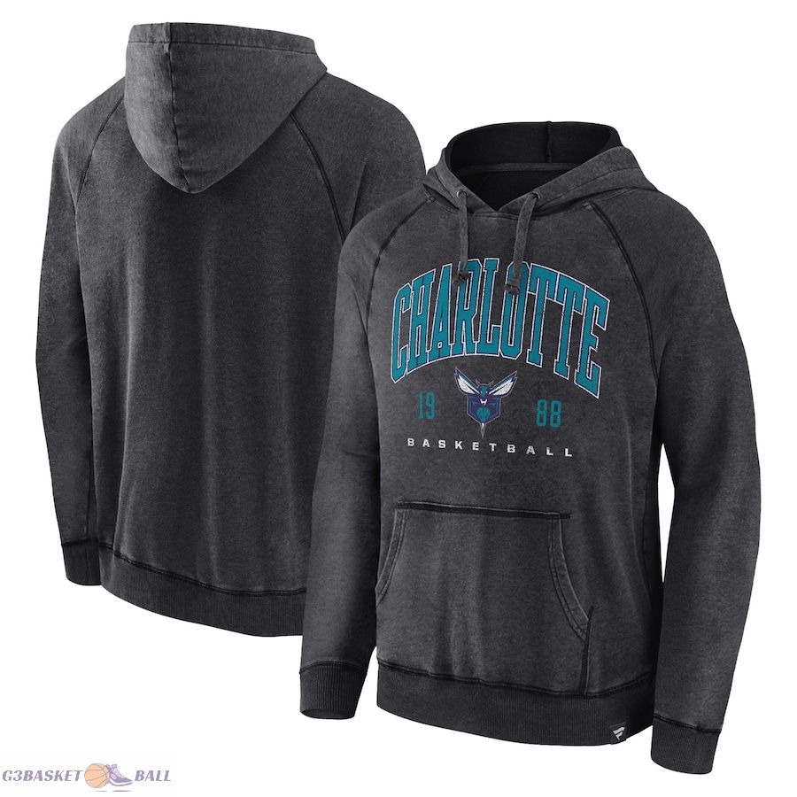 Men's Charlotte Hornets Fanatics Heather Charcoal Foul Trouble Snow Wash Raglan Pullover Hoodie