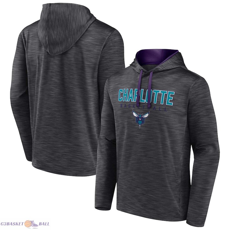 Men's Charlotte Hornets Fanatics Heather Charcoal Fast Break Pullover Hoodie