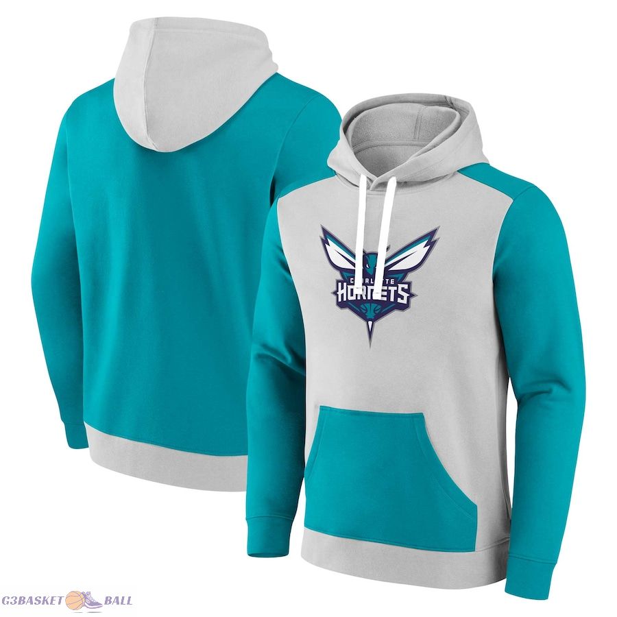 Men's Charlotte Hornets Fanatics Gray/Teal Arctic Colorblock Pullover Hoodie