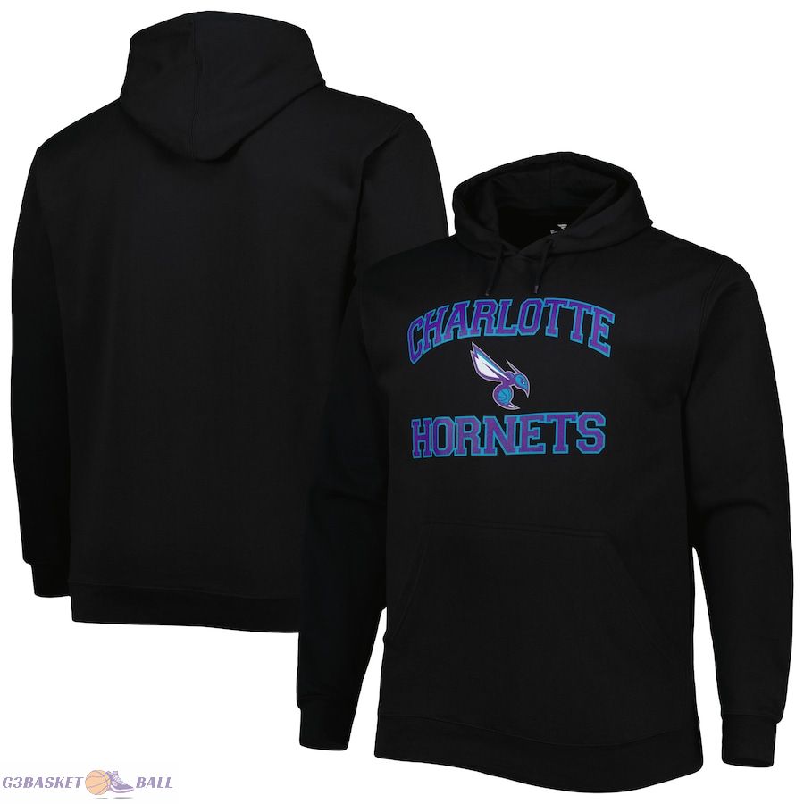 Men's Charlotte Hornets Black Big & Tall Heart & Soul Pullover Hoodie