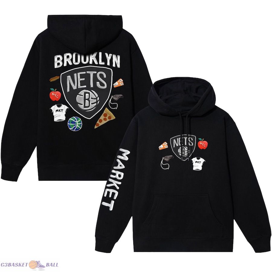 Unisex Brooklyn Nets NBA x MARKET Black Claymation Pullover Hoodie