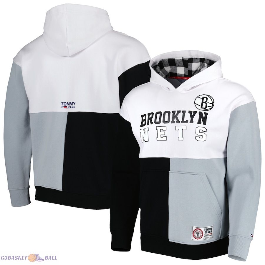 Men's Brooklyn Nets Tommy Jeans White/Black Andrew Split Pullover Hoodie