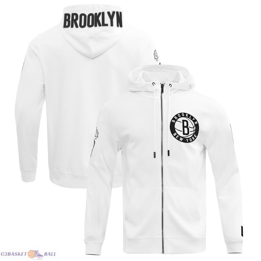 Men's Brooklyn Nets Pro Standard White Classic Chenille Double Knit Full-Zip Pullover Hoodie