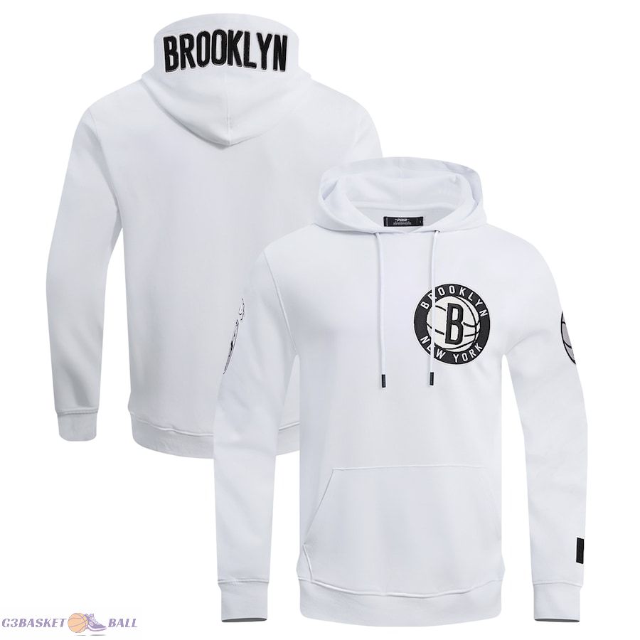 Men's Brooklyn Nets Pro Standard White Classic Chenille DK Pullover Hoodie