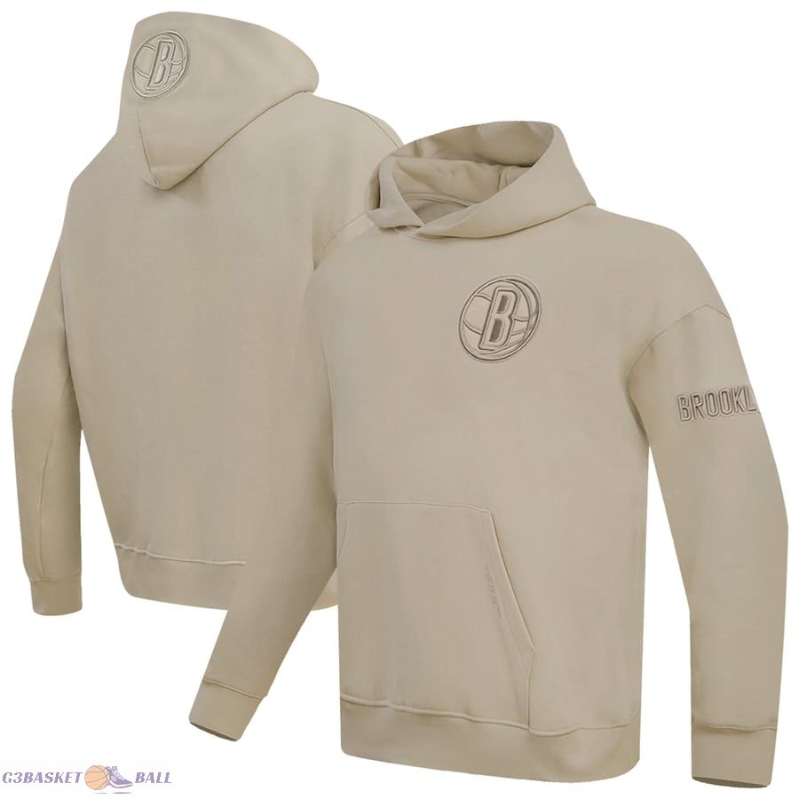 Men's Brooklyn Nets Pro Standard Tan Neutral Dropped Shoulder Fleece Pullover Hoodie