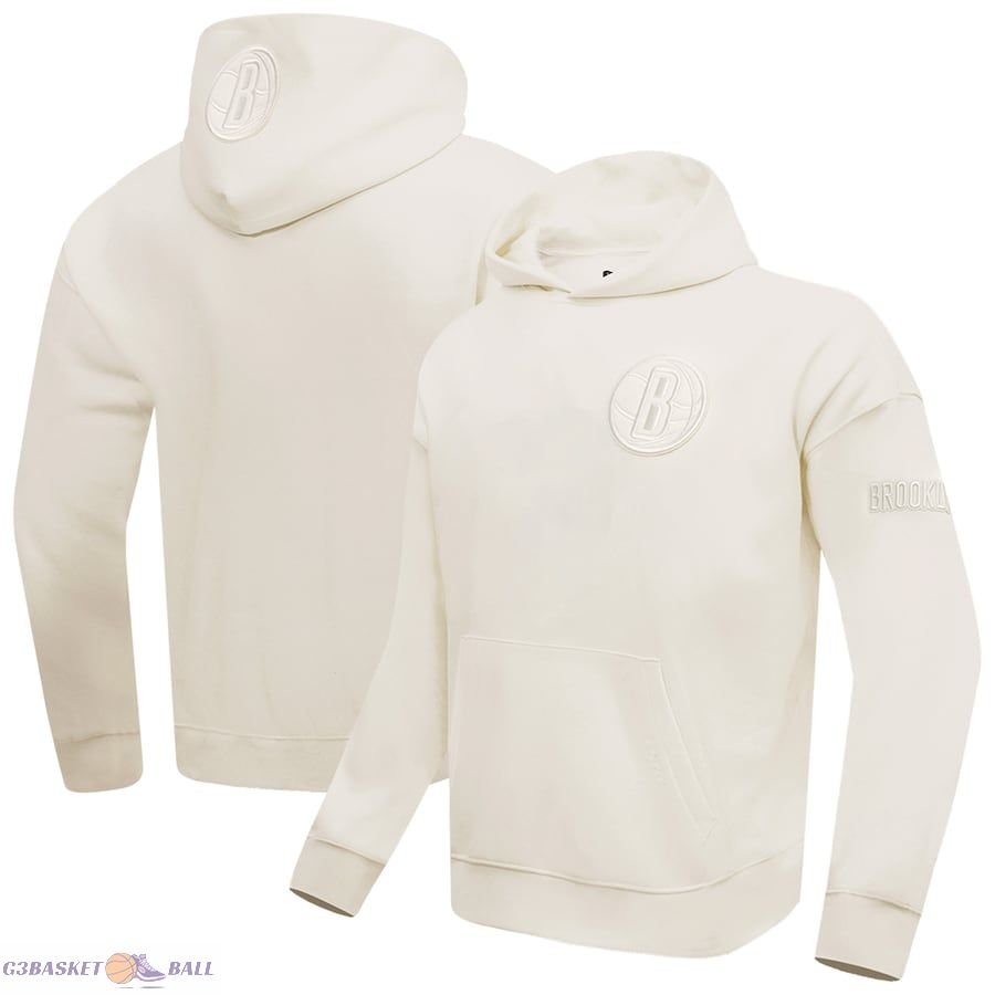 Men's Brooklyn Nets Pro Standard Cream Neutral Dropped Shoulder Fleece Pullover Hoodie