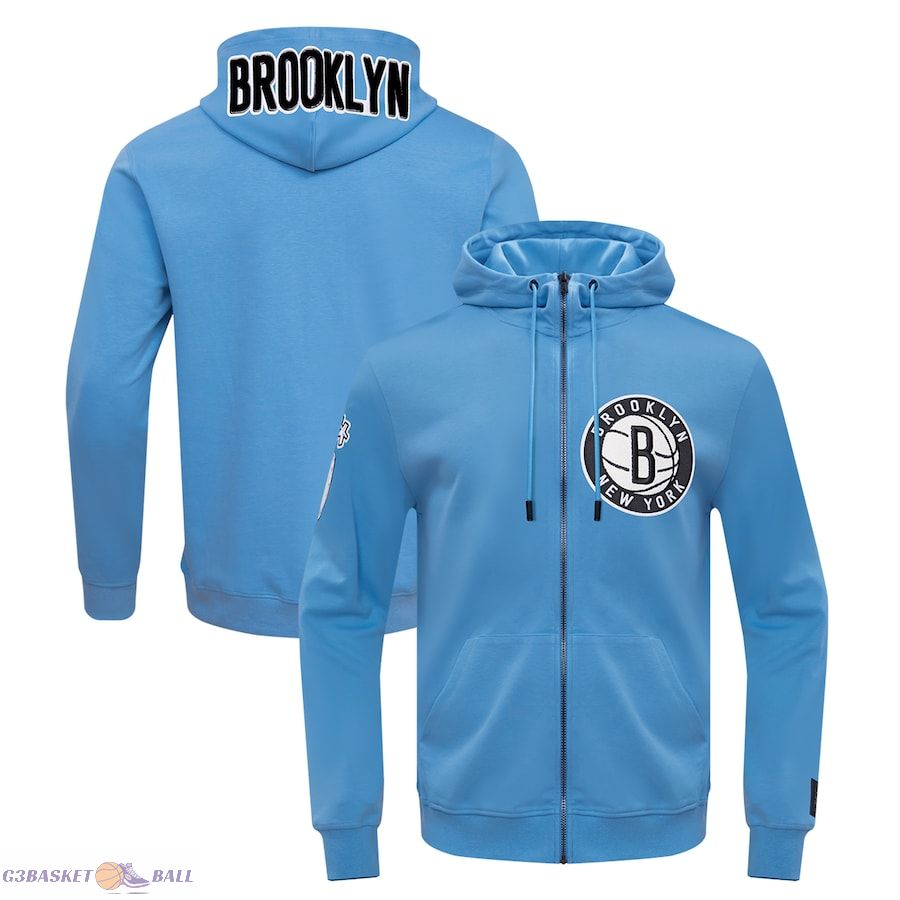 Men's Brooklyn Nets Pro Standard Blue Classic Chenille Double Knit Full-Zip Pullover Hoodie