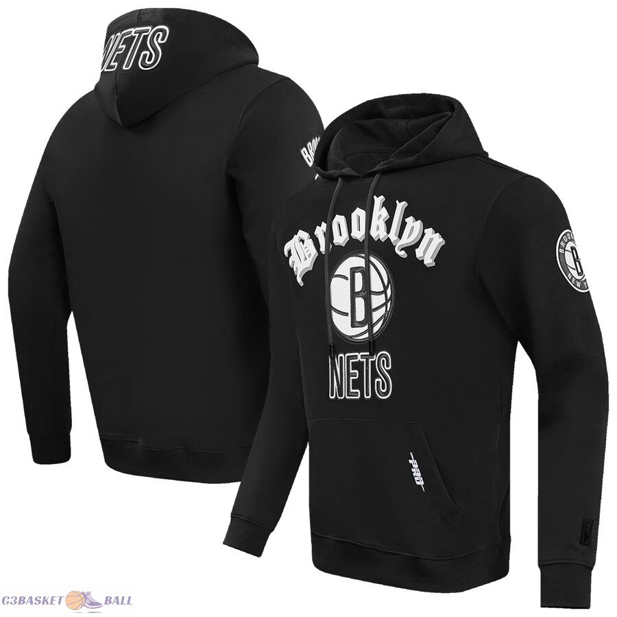 Men's Brooklyn Nets Pro Standard Black Old English Fleece Pullover Hoodie