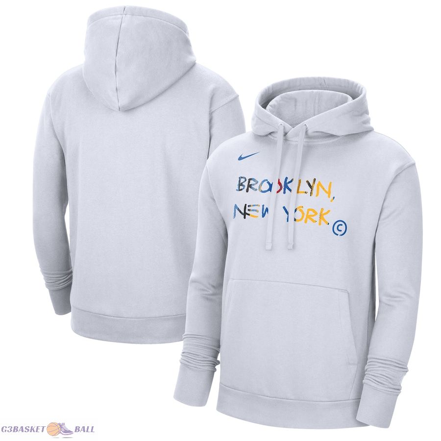 Men's Brooklyn Nets Nike White 2022/23 City Edition Essential Pullover Hoodie