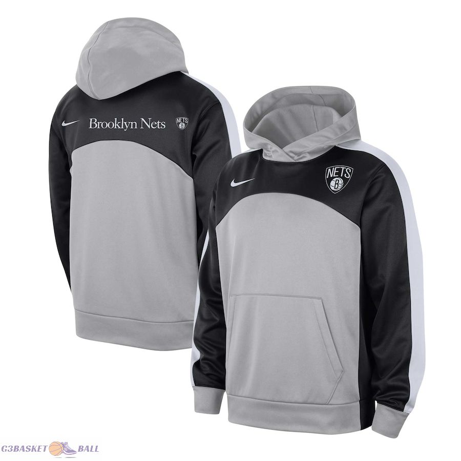 Men's Brooklyn Nets Nike Silver/Black Authentic Starting Five Force Performance Pullover Hoodie