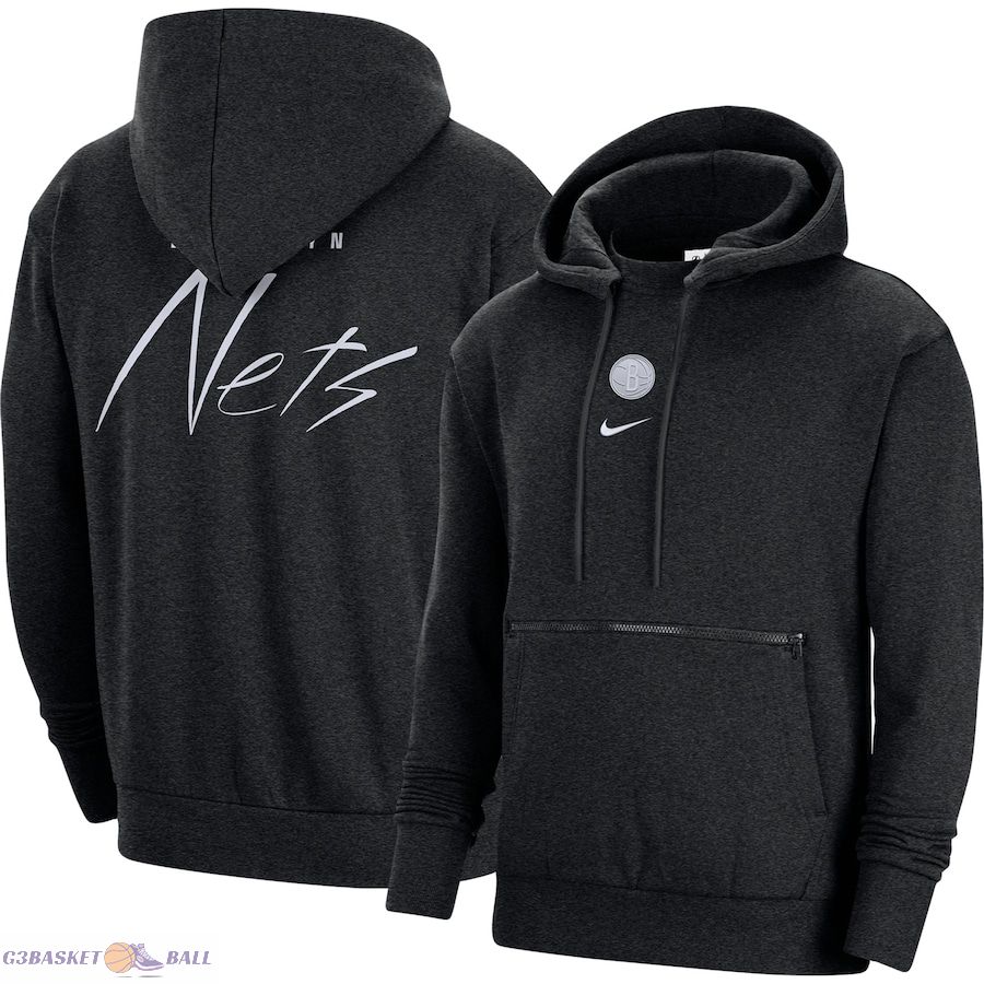 Men's Brooklyn Nets Nike Heather Black Courtside Versus Flight Pullover Hoodie