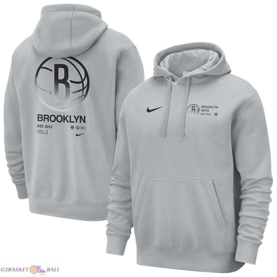 Men's Brooklyn Nets Nike Gray Courtside Club Pullover Hoodie