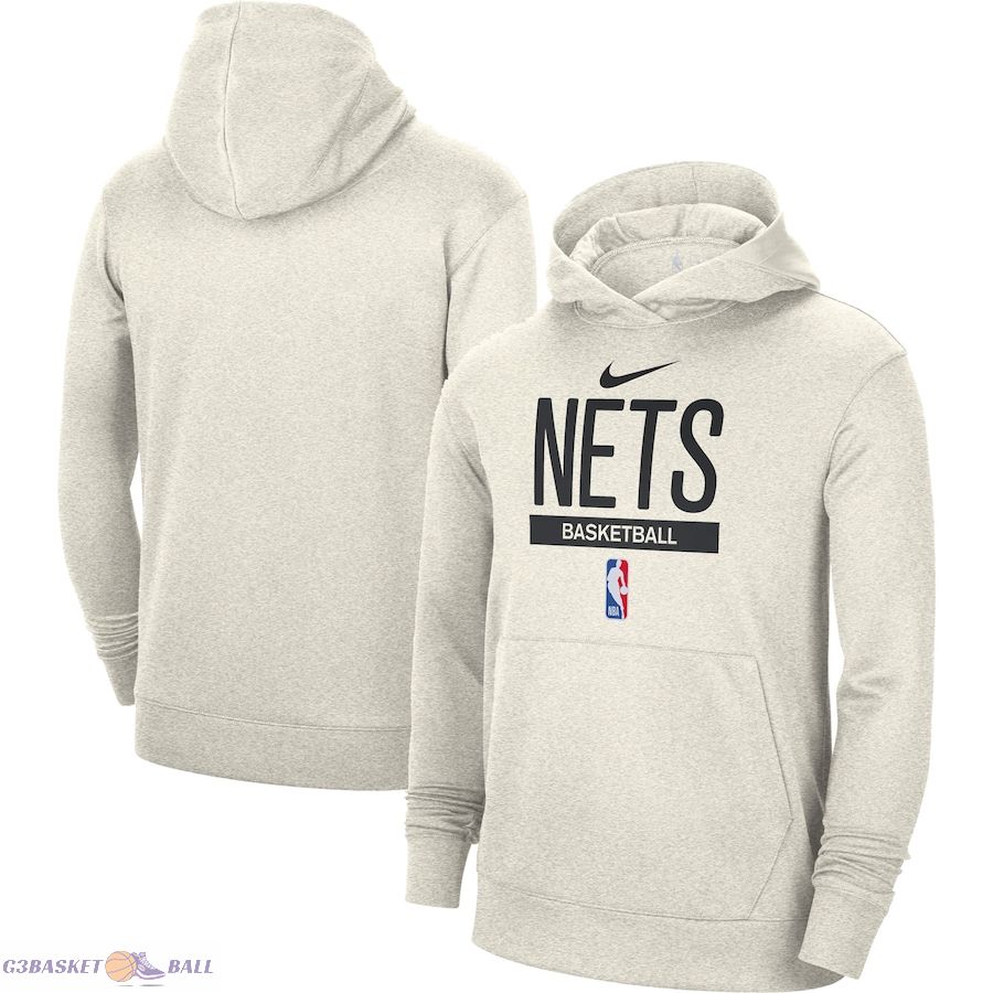 Men's Brooklyn Nets Nike Cream 2022/23 Spotlight On-Court Practice Performance Pullover Hoodie