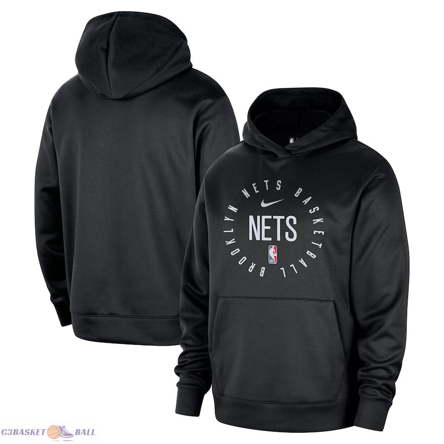 Men's Brooklyn Nets Nike Black 2024/25 Spotlight On-Court Practice Performance Pullover Hoodie