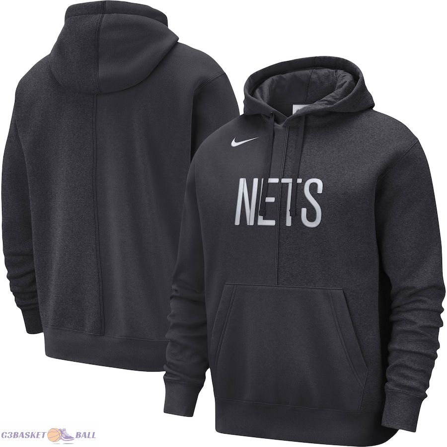 Men's Brooklyn Nets Nike Anthracite Courtside Versus Stitch Split Pullover Hoodie