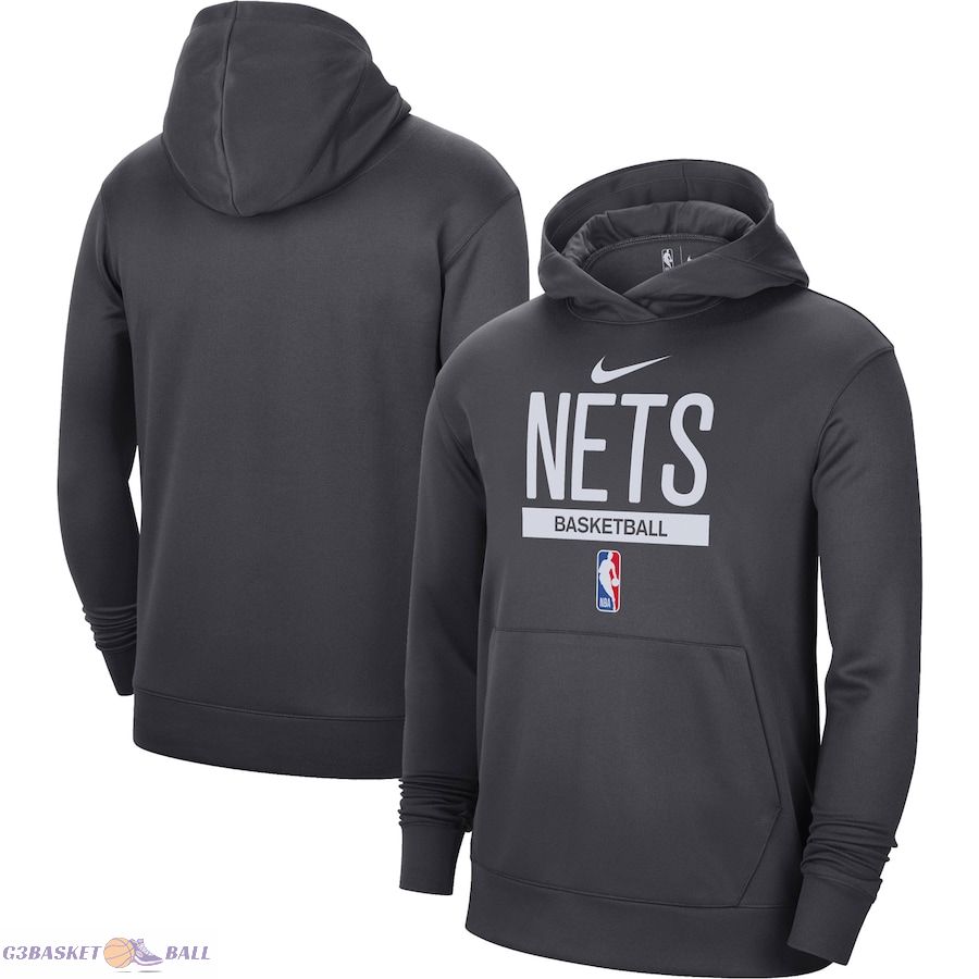 Men's Brooklyn Nets Nike Anthracite 2022/23 Spotlight On-Court Practice Performance Pullover Hoodie