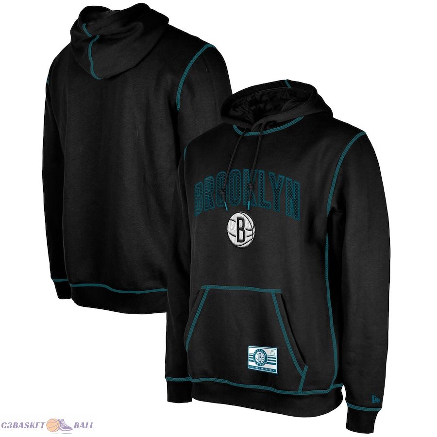 Men's Brooklyn Nets New Era Black 2023/24 City Edition Satin Stitch Elite Pack Pullover Hoodie