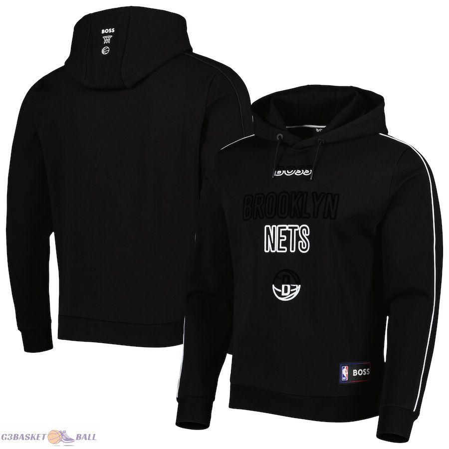 Men's Brooklyn Nets NBA x Hugo Boss Black Team Bounce Tri-Blend Pullover Hoodie