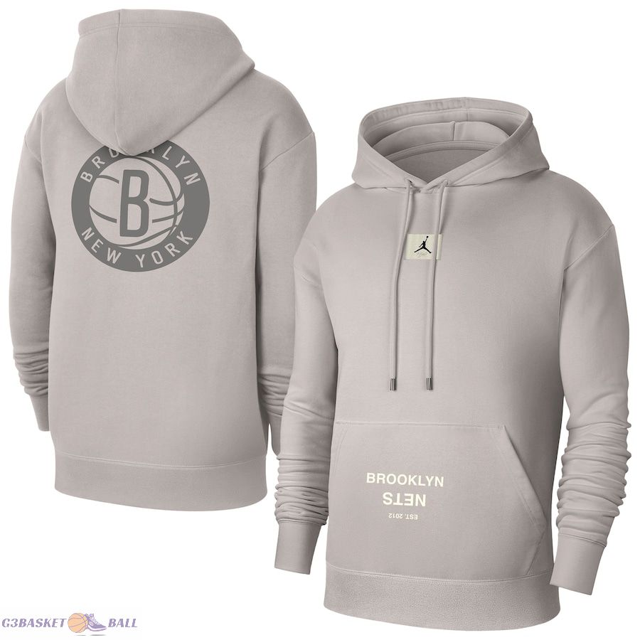 Men's Brooklyn Nets Jordan Brand Heather Gray Courtside Statement Edition Pullover Hoodie