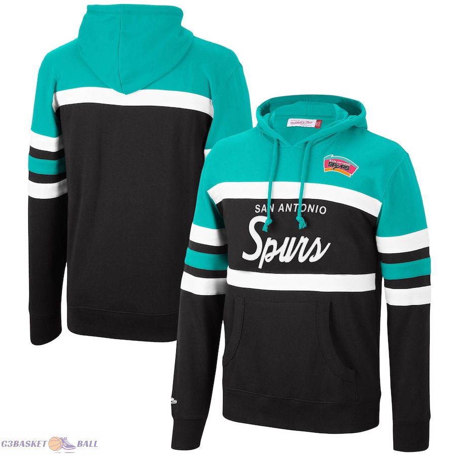 Men's San Antonio Spurs Mitchell & Ness Teal/Black Head Coach Pullover Hoodie