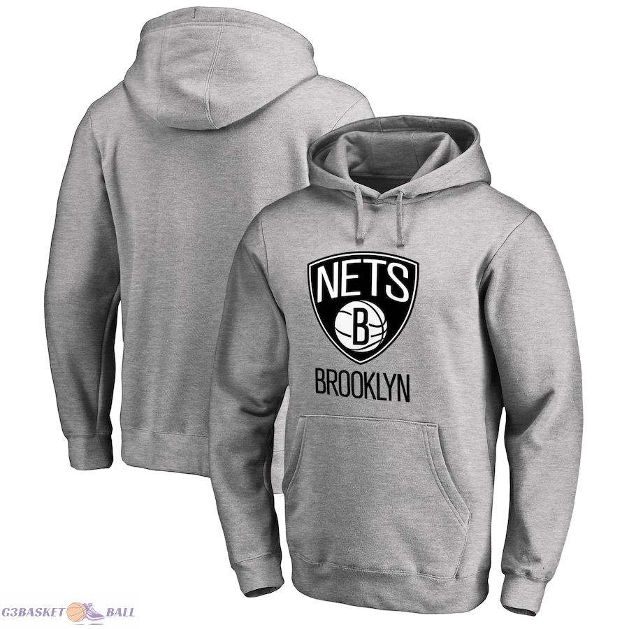 Men's Brooklyn Nets Heather Gray Primary Logo Pullover Hoodie