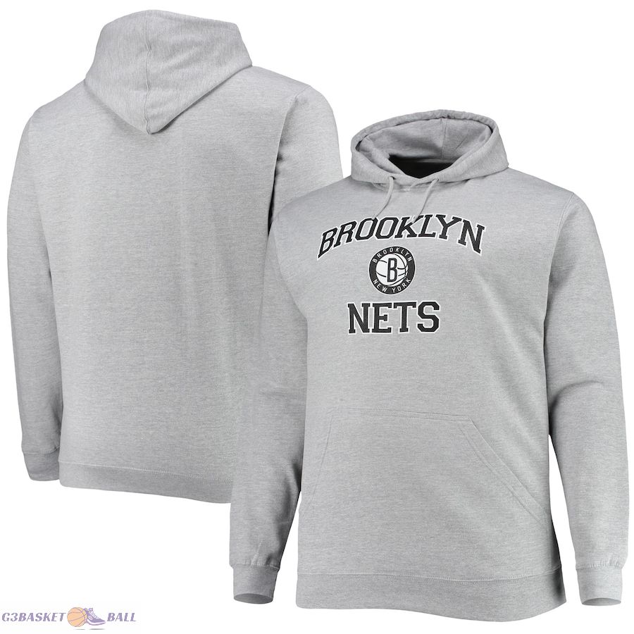 Men's Brooklyn Nets Heathered Gray Big & Tall Heart & Soul Pullover Hoodie