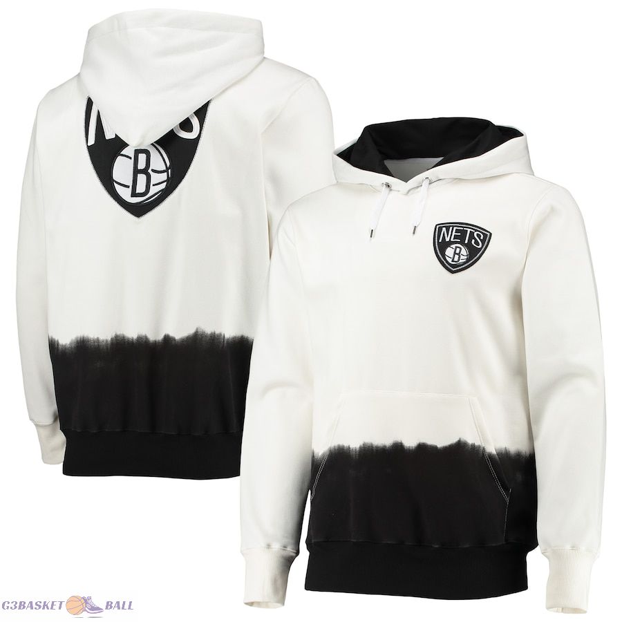 Men's Brooklyn Nets FISLL Oatmeal Double Dribble Dip-Dye Pullover Hoodie