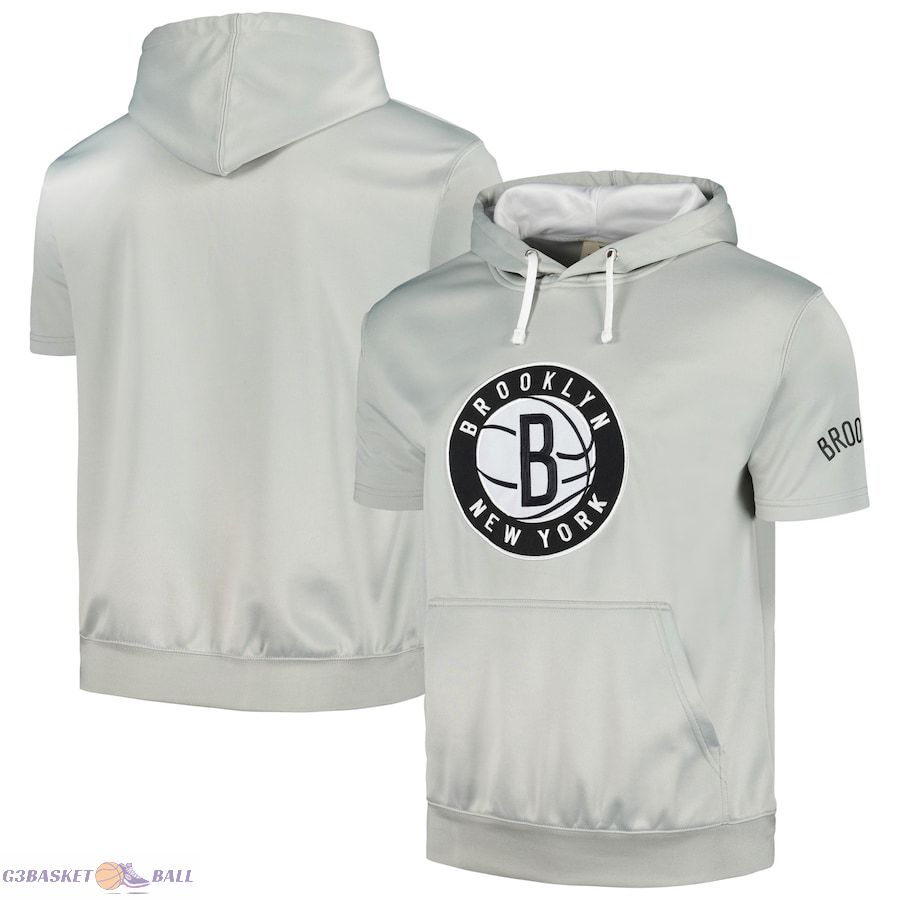 Men's Brooklyn Nets Fanatics Silver/White Short Sleeve Pullover Hoodie