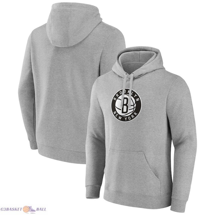 Men's Brooklyn Nets Fanatics Heather Gray Primary Logo Pullover Hoodie