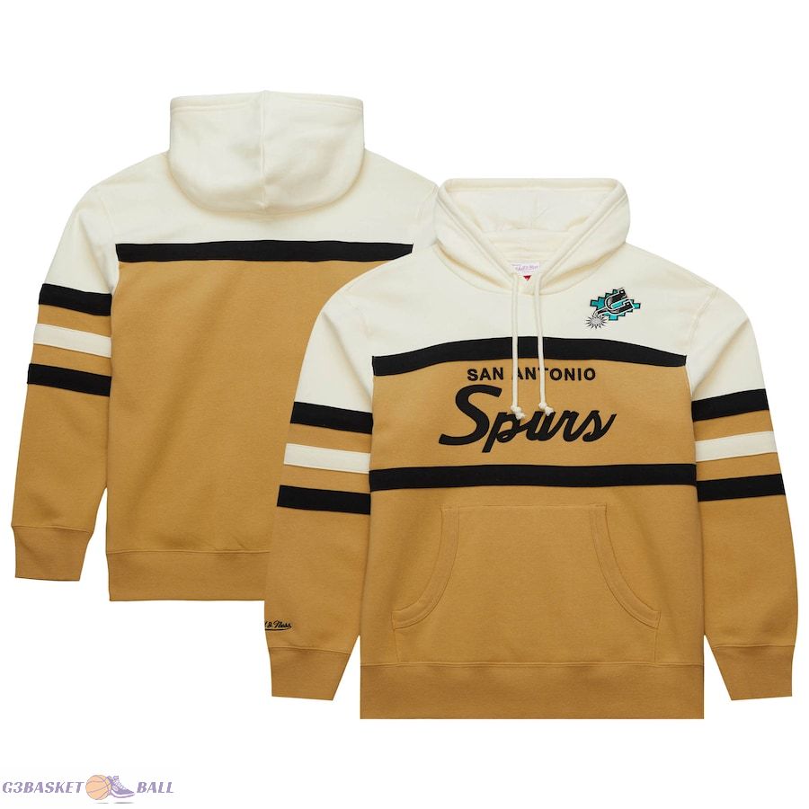 Men's San Antonio Spurs Mitchell & Ness Tan/Cream Hardwood Classics Vintage Logo Head Coach Pullover Hoodie