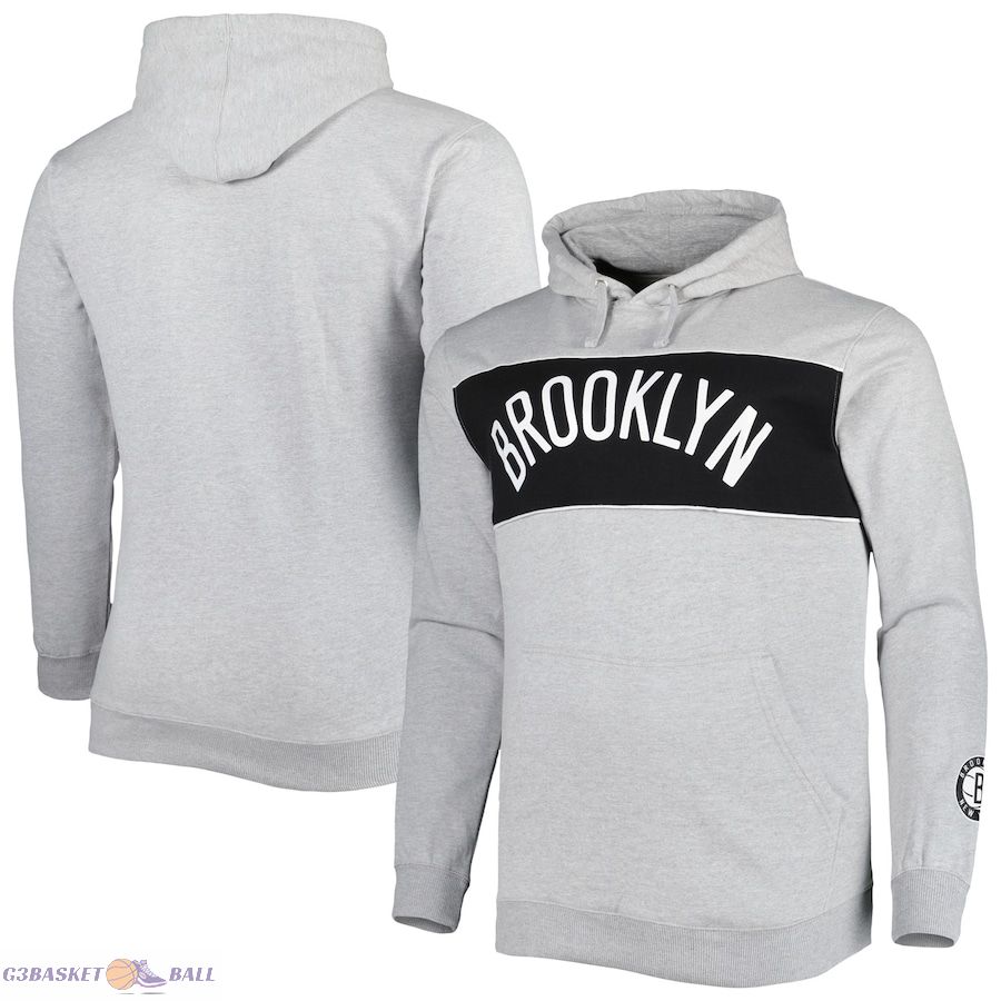 Men's Brooklyn Nets Fanatics Heather Gray Big & Tall Wordmark Pullover Hoodie