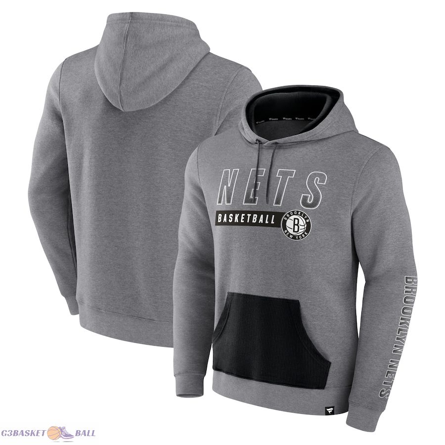 Men's Brooklyn Nets Fanatics Heathered Gray Off The Bench Color Block Pullover Hoodie