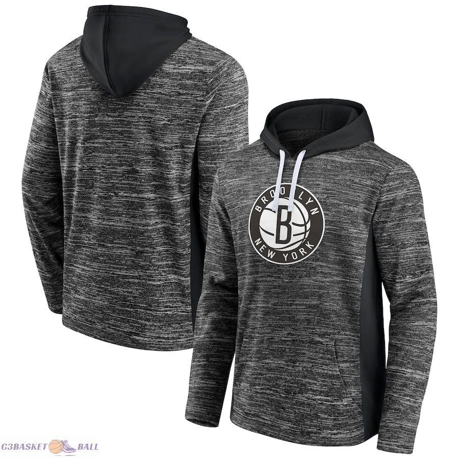 Men's Brooklyn Nets Fanatics Heathered Charcoal/Black Instant Replay Colorblocked Pullover Hoodie